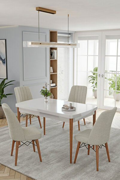 baresmu Karba 70X110 Sabit Sunta Masa Yemek Odası Takımı, Mutfak Takımı 4 Ade...