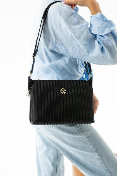mugalas Black Three-Compartment Stylish Adjustable Long Strap Women's Shoulder Bag