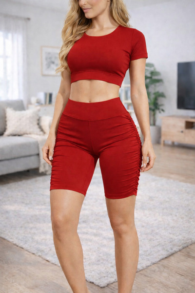 MRDN MODA Yüksek bel yanları büzgülü diz üstü tayt