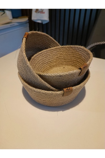 Ahs Tasarım Τριπλό Διακοσμητικό Πρωτότυπο Καλάθι από Γιούτα