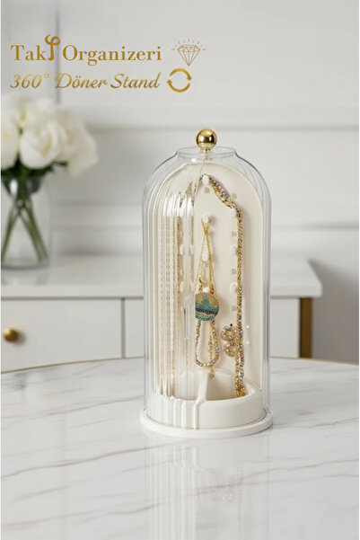 EVİMDM 360° Döner Kapaklı Fanus Takı Düzenleyici Stand – Kolye & Bileklik Org...