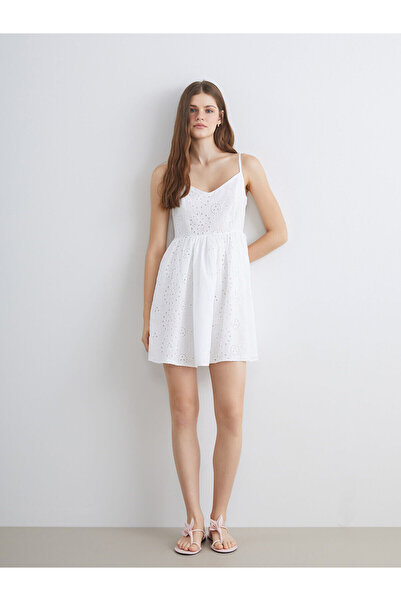 LC Waikiki Vizyon New Season V-Neck Openwork Embroidered Mini Dress