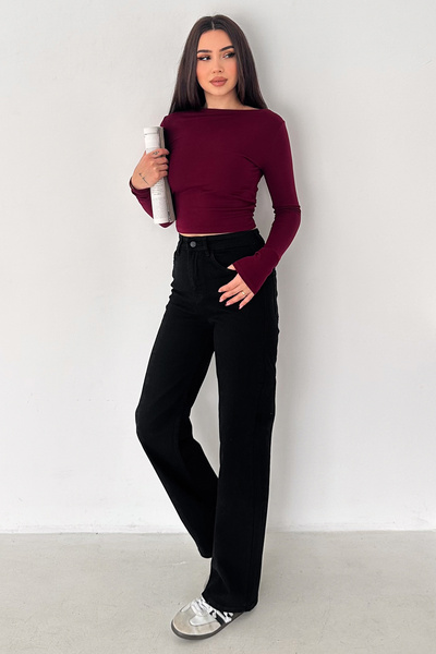 Noa&Noa بنطلون نسائي عالي الخصر بقصة مستقيمة - خط كاكاو