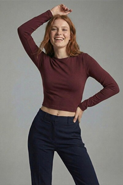 Miss Dünya Lissa Premium Soft Textured Stretchy Knitted Crew Neck Crop Blouse