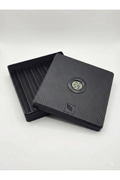 MidoriWorks Karbon Fiber Görünümlü Humidor - Dijital Nem Ölçerli Puro Saklama...