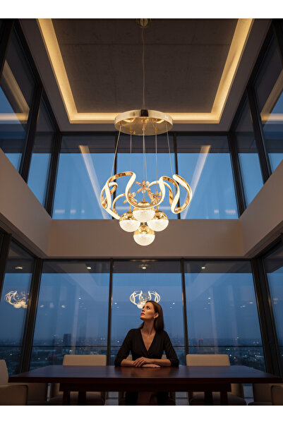 MYLUX AYDINLATMA VE TASARIM Luna Gold Kristal Çiçek Detaylı 4’lü Modern Sarkı...