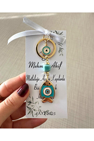 Wedding Gift Chance Fish Turquoise Color Keychain and Invitation - Wedding Gift - Henna Gift - Niche