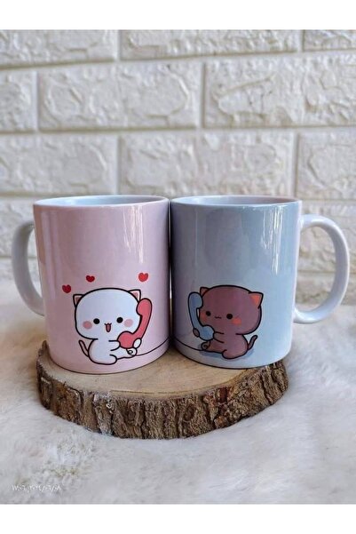 Magnetfoto Kedi Figürlü Çift Kupa Bardak | Sevgililere Özel Tatlı Tasarım