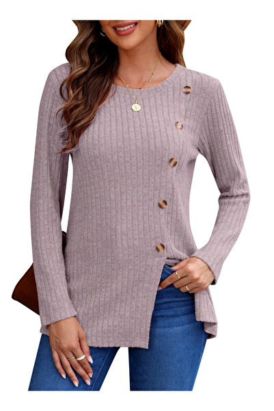 AUSELILY Women's casual long-sleeved sweater with side slits