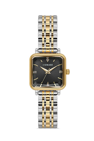 DEMARİ Women's Wristwatch Quartz Movement – Gold & Silver Strap Black Dial St...