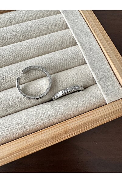 ringbox Silver Color Square Motif Stone Ring