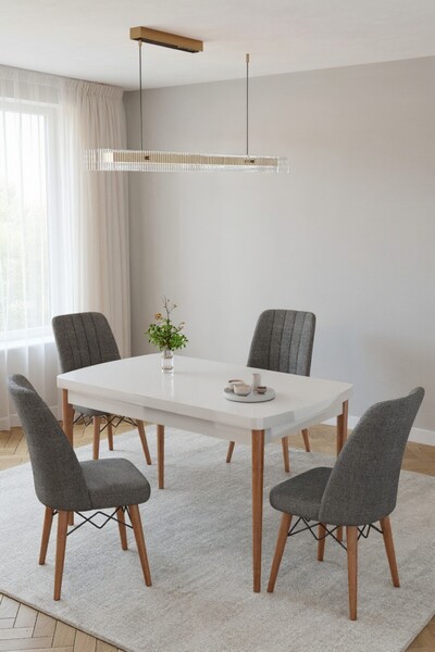 baresmu Karba 70X110 Sabit Sunta Masa Yemek Odası Takımı, Mutfak Takımı 4 Ade...