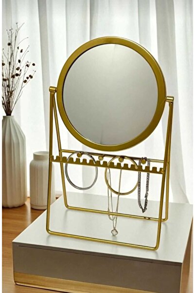 Home Gold Yuvarlak Hazneli Metal Ayaklı Makyaj Aynası Gold Yuvarlak Ayna