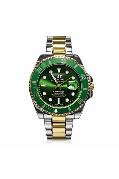 duru cnc print 44 mm Metal Kordon Unisex Erkek Kol Saati yeşil Kadran Takviml...