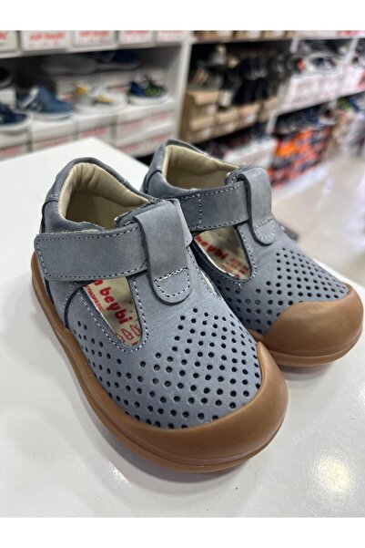 nuh kids Hakiki Deri Gri Ortopedik Bebe sandalet