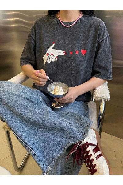 Homay تي شيرت نسائي من القطن مطبوع رقميًا على شكل قلب قابل للغسل قصة فضفاضة