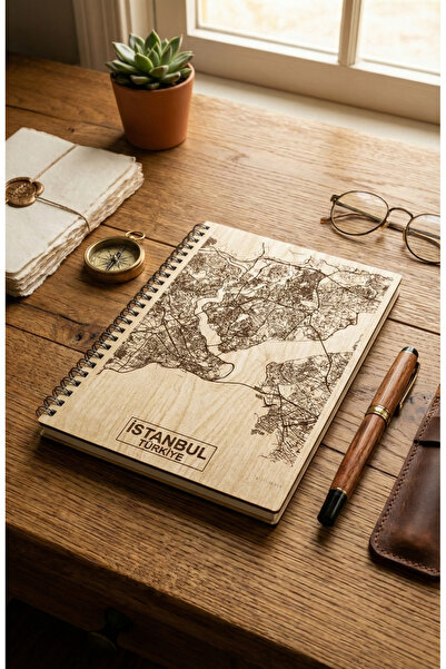 GÜL MZC İstanbul Temalı Lazer Kazıma Ahşap Defter | A5 Boyut, Çizgisiz, Eskiz...