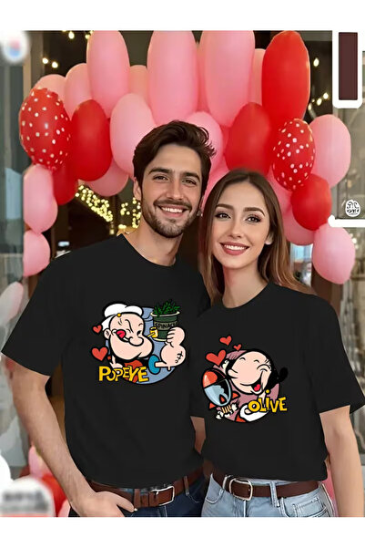 Nilvor تي شيرت بوباي وأوليف للجنسين بتصميم مطبوع من الأمام للزوجين قصة فضفاضة...