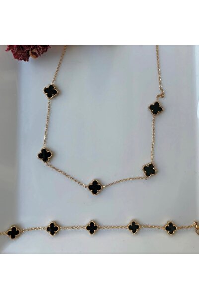 cundapacks Çelik yonca set ikili bileklik kolye seti