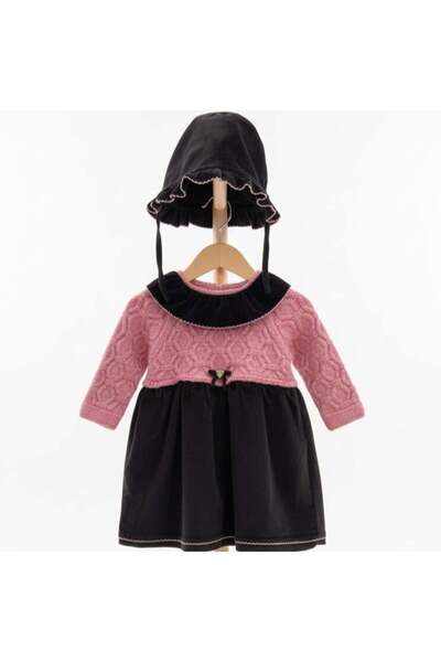 Generic Girls' velvet dress with a hat - pink