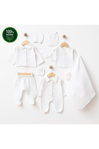 tinibud Yenidoğan Bebek Beyaz %100 Pamuk Müslin10’lu Hastane Çıkışı Seti – Şı...