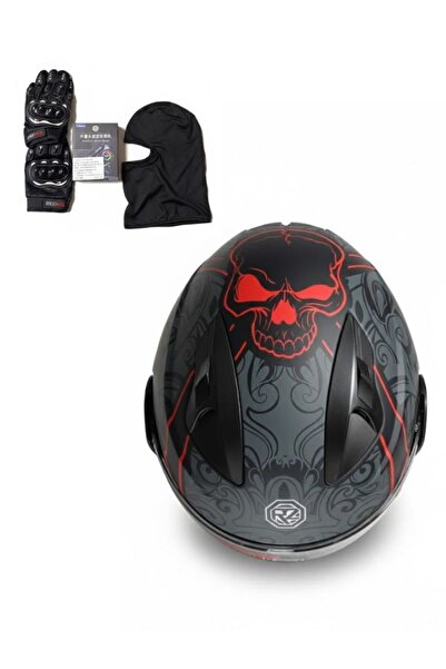 GÜMRÜK BEY Interkom, Motorcu Eldiveni ve Maske Hediyeli RZ Tam Kapalı Kask, M...