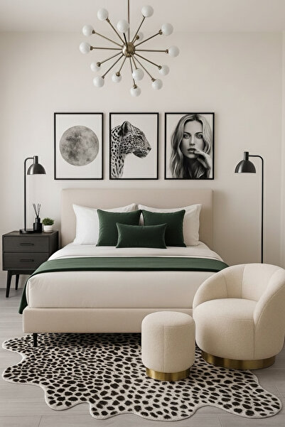 JACA 3'lü Keten Kumaş Dekoratif Yatak Runner & 3 Adet İç Dolgulu Yastık Kırle...