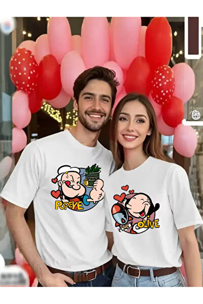 Nilvor تي شيرت بوباي وأوليف للجنسين بتصميم مطبوع من الأمام للزوجين قصة فضفاضة...