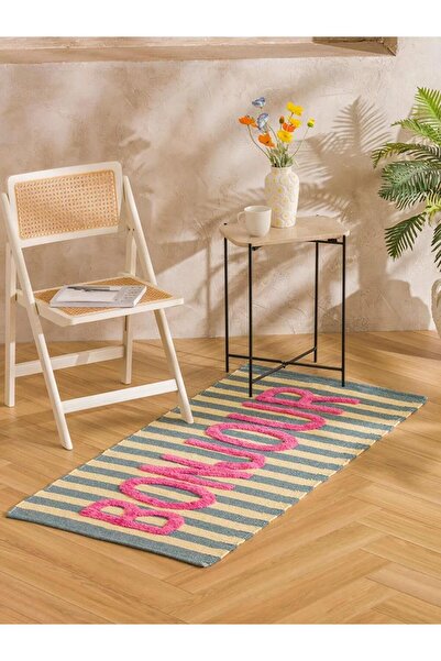 LC Waikiki Karışık Bonjour Yazı Nakışlı Halı 70x140 Cm (S6)