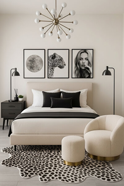 JACA 3'lü Keten Kumaş Dekoratif Yatak Runner & 3 Adet İç Dolgulu Yastık Kırle...