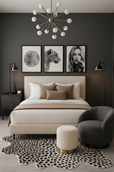 JACA 3'lü Keten Kumaş Dekoratif Yatak Runner & 3 Adet İç Dolgulu Yastık Kırle...