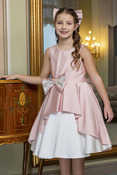 Pamina Elegant girls' dress for special occasions in a powder color with dist...