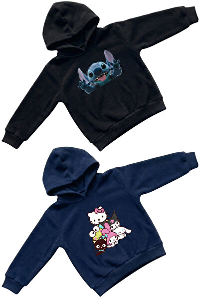 aytok tekstil Kız Çocuk Siyah Stitch Lacivert Hello Kitty Friends Baskılı Kap...