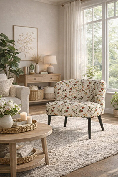 Arnohome كرسي جلسة عصري بنقوش صفراء وأرجل سوداء