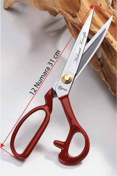 Pin Kişiye Özel Yazılı Kırmızı 12 No KY1124 Kumaş Kesim Makası