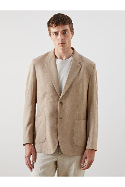 LC Waikiki Kahverengi Standart Kalıp Keten Görünümlü Erkek Blazer Ceket