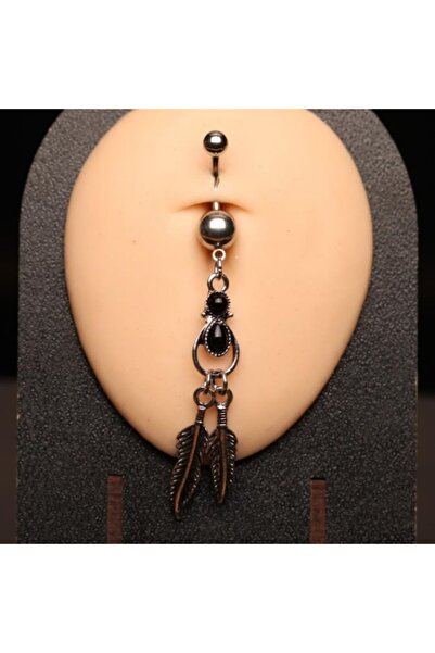 SİASİA İkili Sallantılı Tüy Damla Zirkon Taşlı Çelik Göbek Piercing