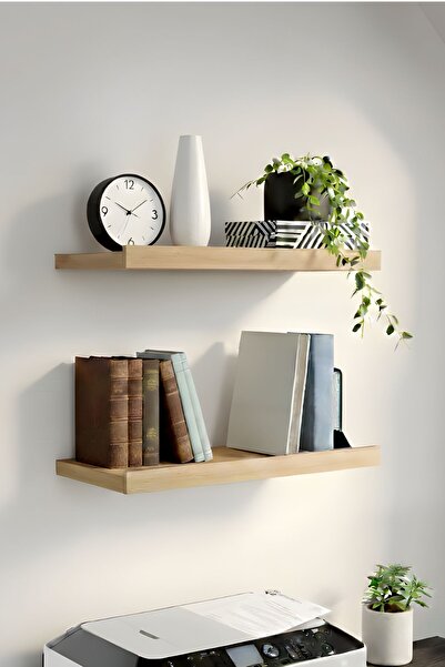 Cesyra Doğal Meşe Tekli Ahşap Duvara Monte Raf Dekoratif Modern Minimal Tasar...