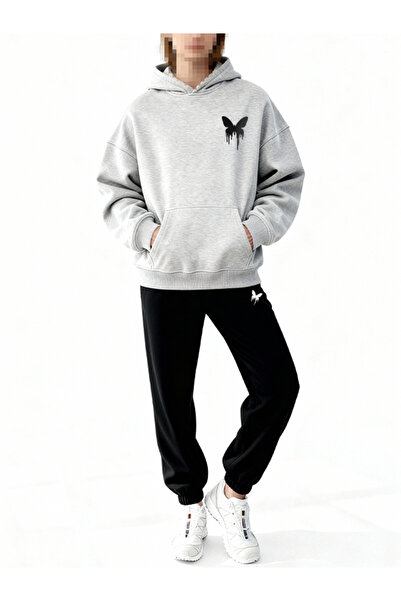 EFFRENATU Tracksuit Set with Butterfly Print and 2-Thread Design