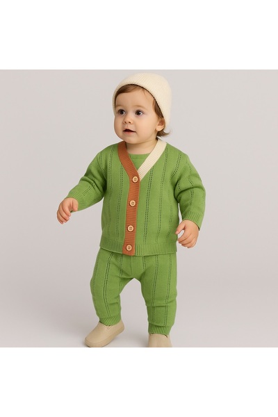 kizu Cardigan verde pentru copii – Tricotaj moale și respirabil, cu perforați...