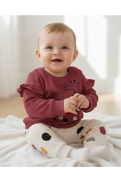 Egelite Baby Girl Pompom Giraffe Printed 3-18 Months Seasonal 2-Piece Top and...