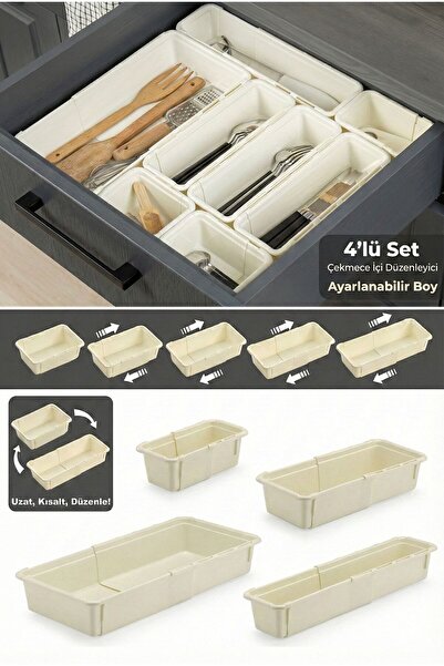 Funny Life Set de 4 suporturi reglabile pentru linguri, bej - Organizator mod...