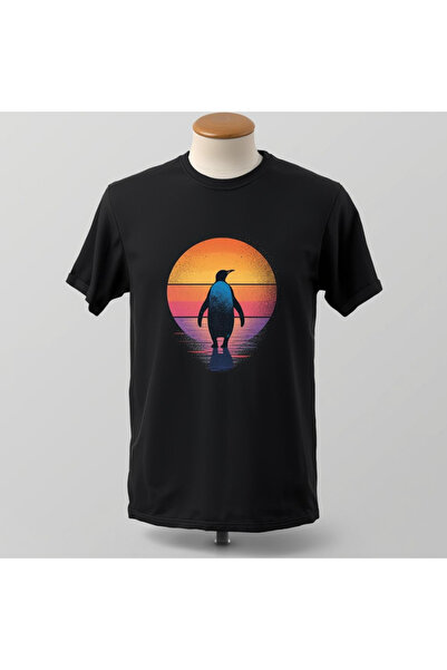 TİMİSİVA Unisex Oversized Sanatsal Printed Crew Neck Short Sleeve Black T-Shirt