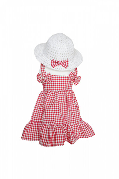 kizu Rochie pentru copii 1-5 ani cu pălărie - model roșu în carouri