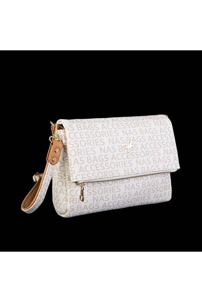 Sargınlar حقيبة نسائية من ناس باج، حقيبة كروس كريمية اللون مع كتابة باللون ال...