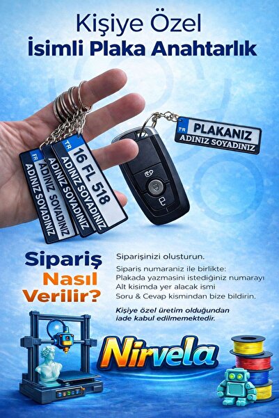 Nirvela Kişiye Özel İsimli Araba Plakalı Anahtarlık | Plaka ve İsim Yazılı Öz...