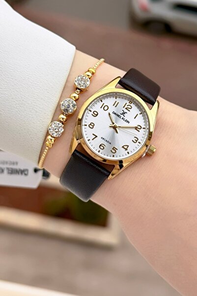 Daniel Klein Case Gold Cord Dark Brown Color 2 Years Warranty Women's Wristwa...