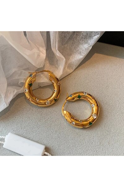 Choice Earring A Trendy Gold Color Crystal Stainless Steel Round Earrings For...