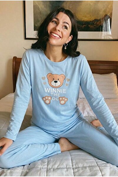 FEMELLE Blue Teddy Bear Patterned Pajama Set