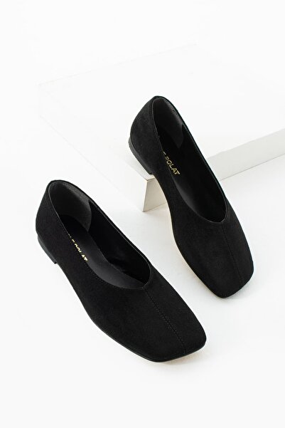 diclepolat Women's Suede Square Toe Comfortable Daily Ballet Shoes Guin